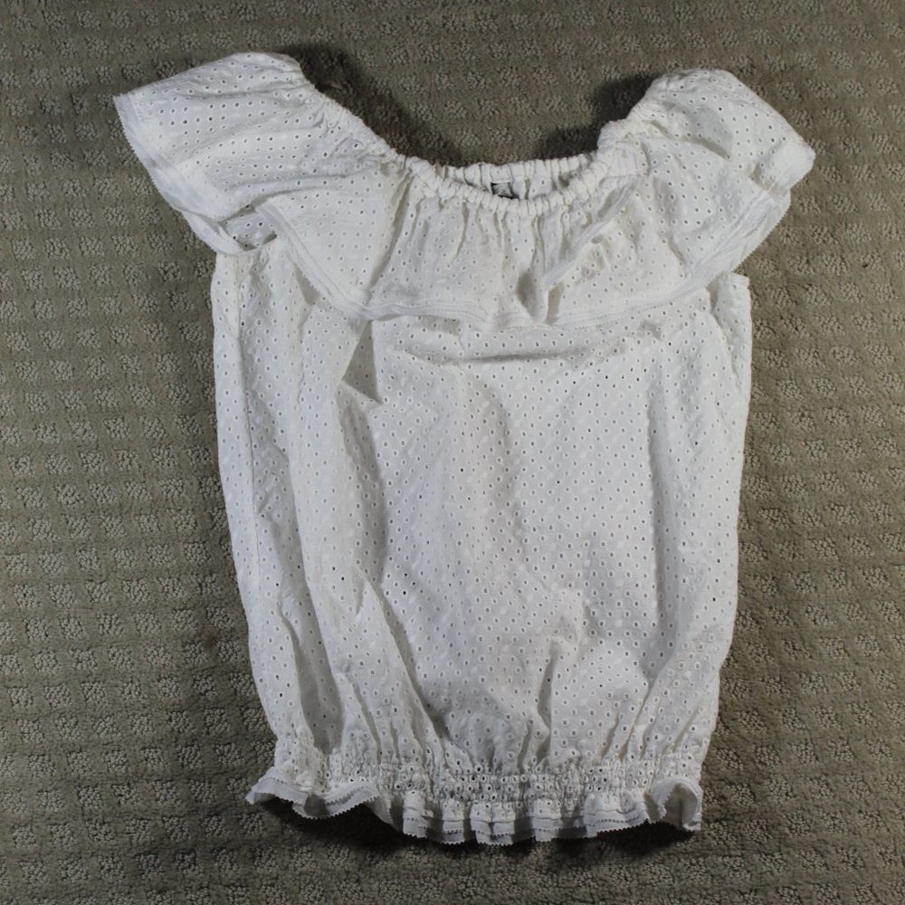 White House Black Market Women's XS Crisp White Eyelet Top
